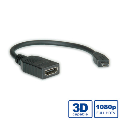 Káblový adaptér HDMI/HDMI micro F/M 0.15m, High Speed+Eth, 4K@30Hz, HDMI 1.4, čierny 