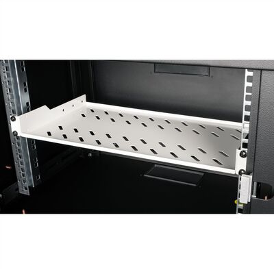 19" Polica 250mm, max. 15kg, 1U, sada skrutiek a podložiek v balení, sivá