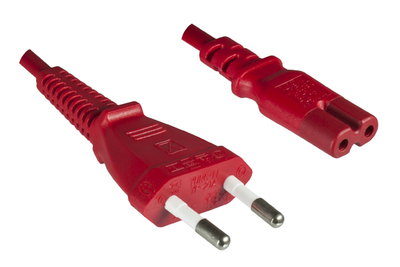 Kábel sieťový 230V, 2pin vidlica (CEE7/16) priama - C7 (2pin), 1.8m, 0.75mm², 2.5A, červený