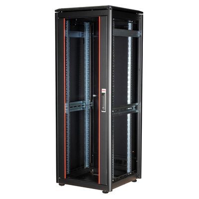 19" Rack na podlahu 32U, 1609x600x600mm (HxWxD), PRO, sklenené dvere, čierny