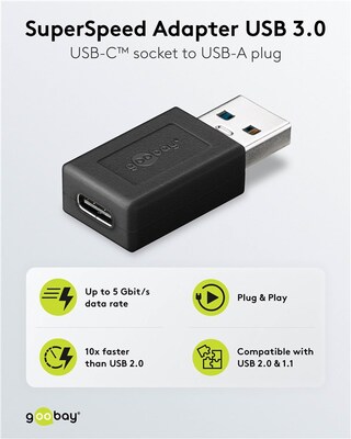 Adaptér USB 3.2 Gen 1, A-C M/F, 5Gbps, priamy, čierny