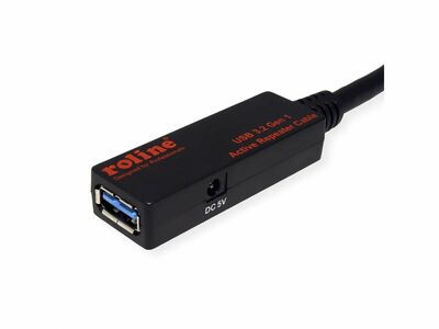 Kábel USB 3.2 Gen 1, A-A M/F 20m, 5Gbps, čierny, predlžovací, AKTÍVNY, s adaptérom