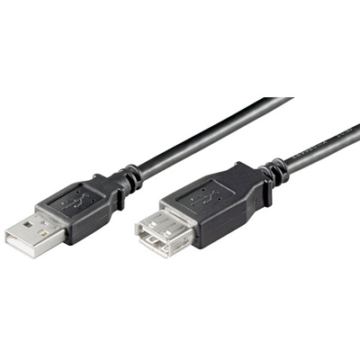 Kábel USB 2.0 A-A M/F 3m, High Speed, čierny, predlžovací,