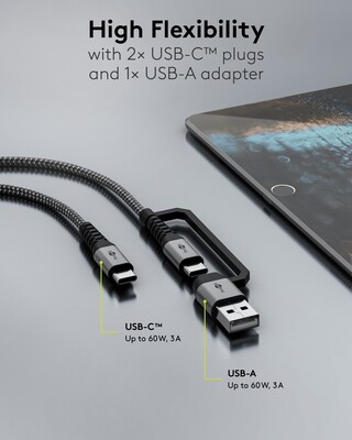Kábel USB 2.0 Typ C CM/CM + Redukcia na USB A, 1m, High Speed, PD 60w 20V3A, čierny