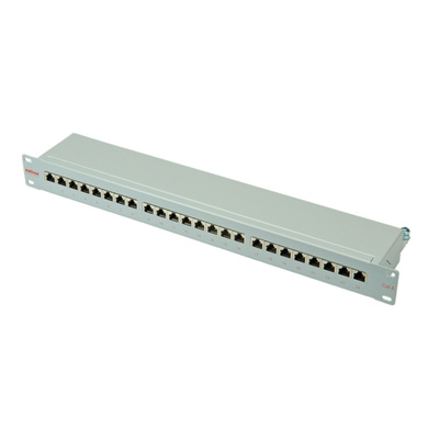 19" Patch panel 24port cat.6, tienený s uzemnením, celokovový, 1U, sivý
