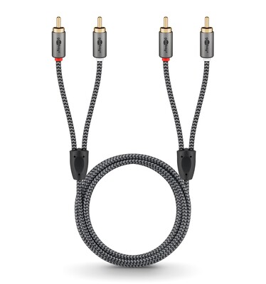 Kábel Cinch 2x audio M/M 1m, čierny/sivý, pozl. konektor