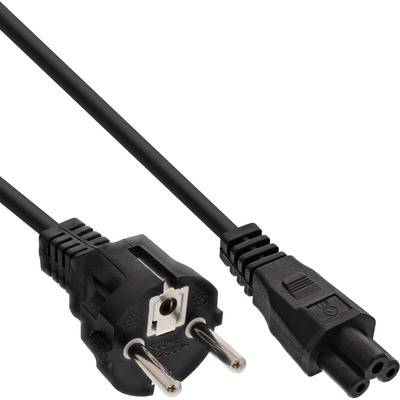 Kábel sieťový 230V pre notebook, vidlica (CEE7/7) priama - C5, 1m, 0.75mm², 2.5A, čierny