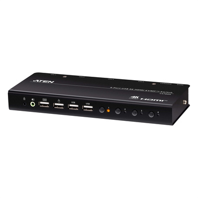KVM switch/prepínač 4PC, HDMI, USB 2.0, hub, audio, 4K@60Hz, čierny