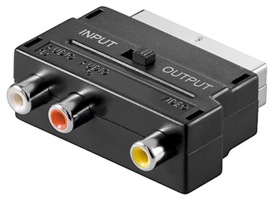 Adaptér SCART/3x Cinch (RCA), prepínač IN/OUT, čierny