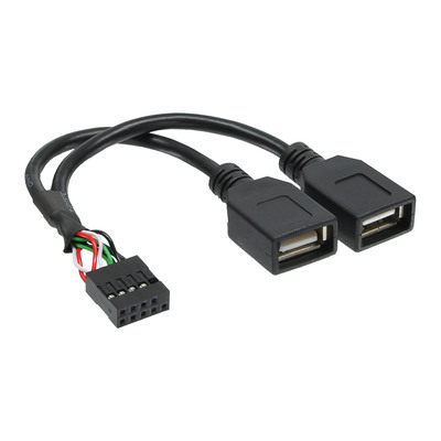 Kábel USB 2.0 interný, 2x USB A samica / mainboard header, HighSpeed, čierny