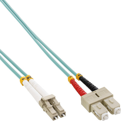 Fiber kábel LC-SC, 3m Duplex OM3(50/125µm), LSOH, 3mm, tyrkysový