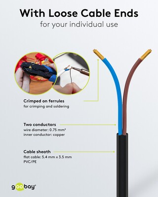 Kábel sieťový 230V, 2pin vidlica (CEE7/16) priama - dutinky, 1.5m, 0.75mm², 2.5A, surový, čierny