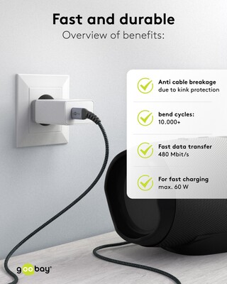 Kábel USB 2.0 Typ C CM/CM 0.5m, High Speed, Power Delivery 60w 20V3A, čierny/sivý