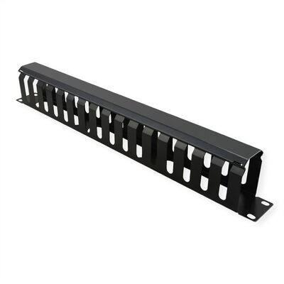19" Panel vyväzovací, organizér, lišta s krytkou, 60mm, oceľ, 1U, čierny