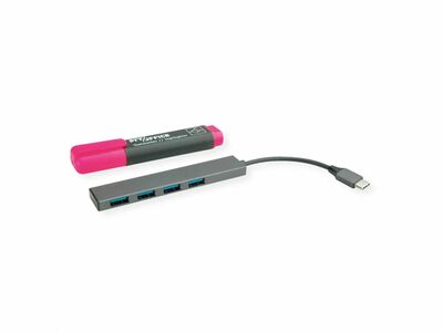 Hub USB 3.2 Gen.1 Typ C, 4 Port, 4x 3.2 A, 10cm, sivá a čierna