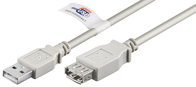 Kábel USB 2.0 A-A M/F 5m, High Speed, predlžovací, sivý, CERT