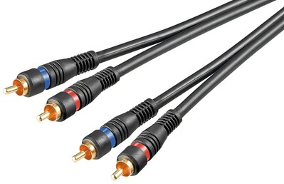 Kábel Cinch 2x audio M/M 5m, čierny, pozl. konektor, HQ
