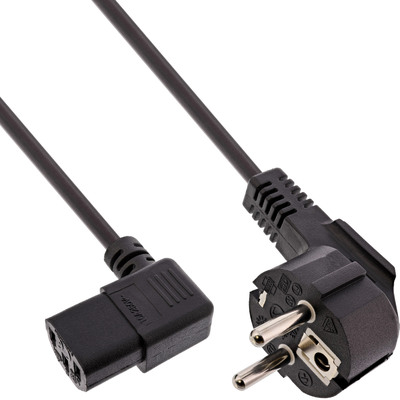 Kábel sieťový 230V, vidlica (CEE7/7) lomená - C13 zahnutý (dolava), 0.5m, 0.75mm², 10A, čierny