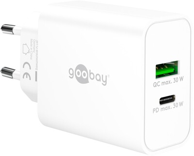 Nabíjačka USB 230V 2port, 1xUSB A, 1x USB Typ C, 30W, Power Delivery, Quick Charge 3.0, biela