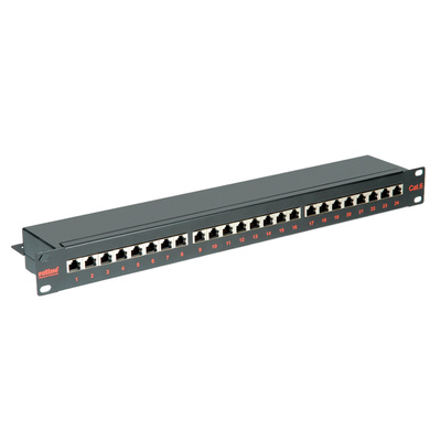 19" Patch panel 24port cat.6, tienený s uzemnením, celokovový, 1U, čierny