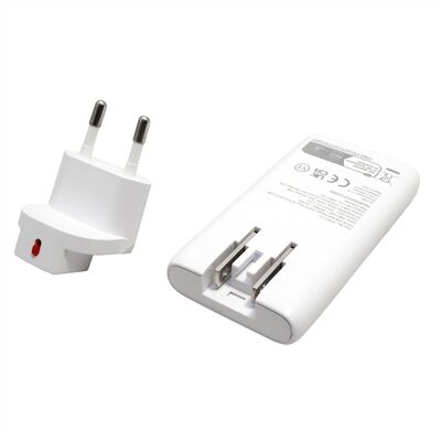 Nabíjačka USB 230V 2port, EU/US, 1xUSB A, 1xUSB Typ C, 65W, PD, QC 3.0, cestovná/skladacia, biela