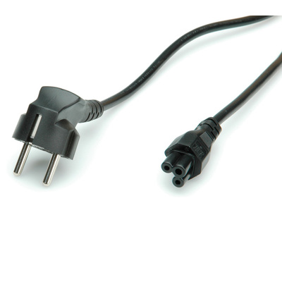 Kábel sieťový 230V pre notebook, vidlica (CEE7/7) lomená - C5, 1.8m, 0.75mm², 2.5A, čierny