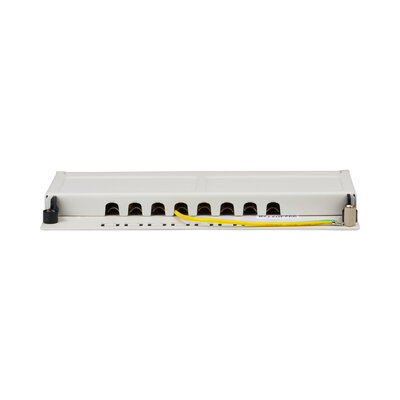10" Patch panel 8port cat.6a, tienený s uzemnením, celokovový, montáž aj na DIN a stenu, 0.5U, sivý