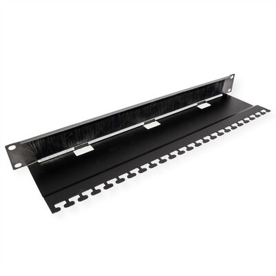 19" Panel vyväzovací, organizér, prechodka s kefkami a podperou, 1U, kovový, čierny