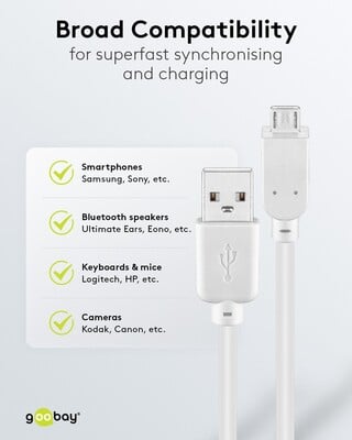 Kábel USB 2.0 A-MICRO-B M/M 0.15m, High Speed, biely
