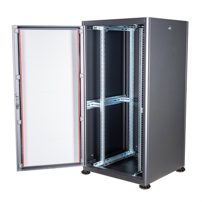 19" Rack na podlahu 32U, 1560x800x800mm (HxWxD), BASIC, sklenené dvere, čierny