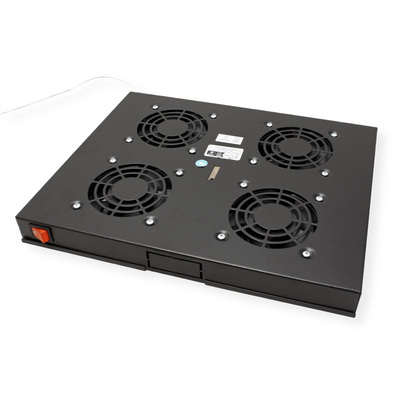 19" Ventilačná jednotka, 4 vetráky, 1U, s termostatom, čierna