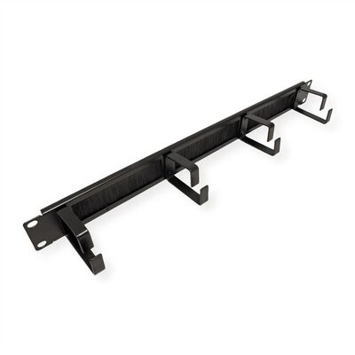 19" Panel vyväzovací, organizér, 4x oko (Typ G) 75mm, 1U, so štetiami, oceľ/plast, čierny