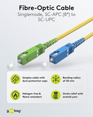 Fiber kábel SC-SC/APC, 15m Simplex OS2(9/125µm), LSOH, 3mm, žltý