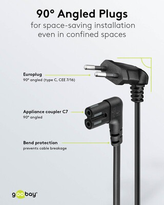 Kábel sieťový 230V, 2pin vidlica (CEE7/16) lomená - C7 (2pin) zahnutý, 5m, 0.75mm², 2.5A, čier.SONOS