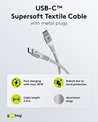 Kábel USB 2.0 Typ C CM/CM 2m, High Speed, Power Delivery 60w 20V3A, textilný oplet, biely