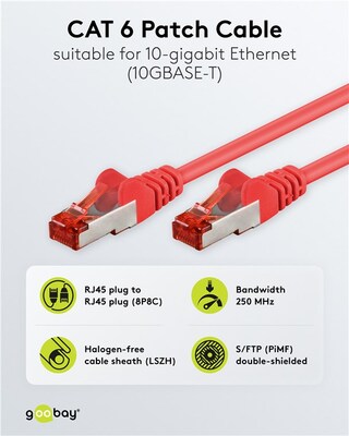 S/FTP (PiMF) Patchkábel LSOH 0.15m cat.6, červený, Cu