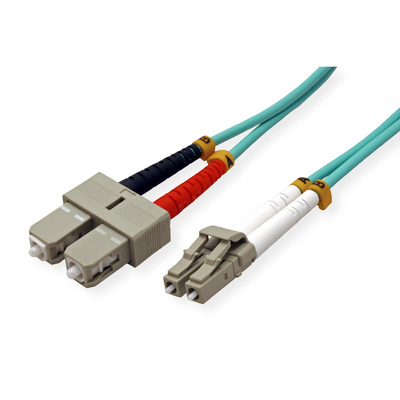 Fiber kábel LC-SC, 5m Duplex OM3(50/125µm), LSOH, 2.8mm, tyrkysový
