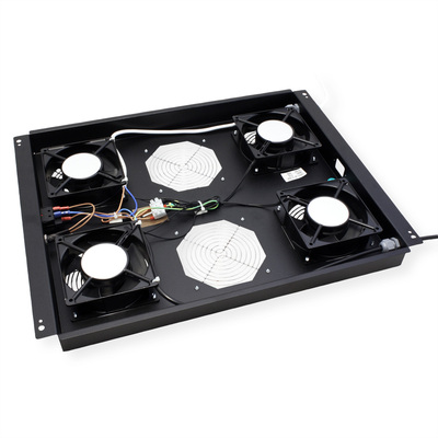19" Ventilačná jednotka, stropná, 4 vetráky, s termostatom, čierna, RAL9005