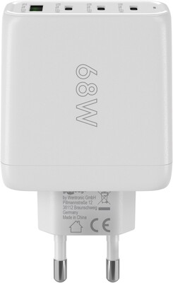 Nabíjačka USB 230V 4port, 1xUSB A, 3xUSB Typ C, 68W, Power Delivery, GaN, čierna