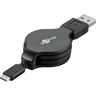 Kábel USB 2.0 AM/CM (3.1 Typ C) 1m, High Speed (Power Delivery 20V3A) gen.1, samonavíjací, čierny