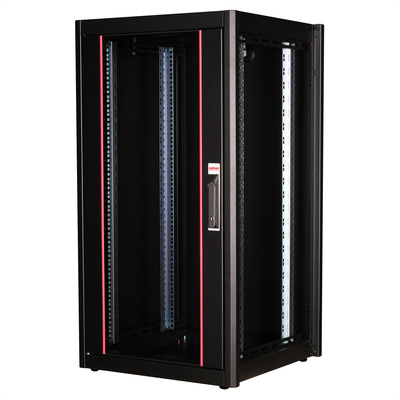 19" Rack na podlahu 22U, 1125x600x600mm (HxWxD), BASIC, sklenené dvere, čierny