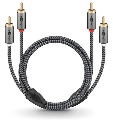 Kábel Cinch 2x audio M/M 2m, čierny/sivý, pozl. konektor