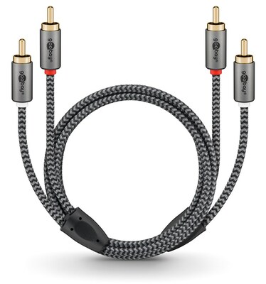 Kábel Cinch 2x audio M/M 0.5m, čierny/sivý, pozl. konektor