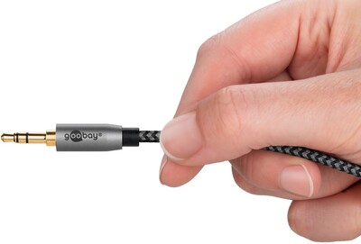 Kábel 3.5mm stereo/2xCinch M/M 2m, čierny/sivý, pozl. konektor