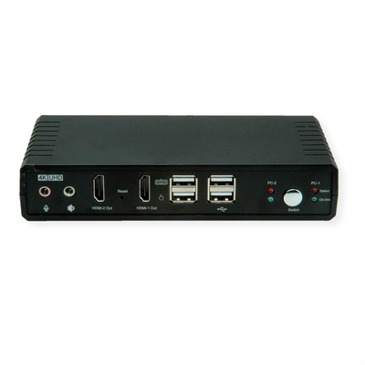 KVM switch/prepínač 2PC, HDMI, Dual Head, USB 2.0, hub, audio, 4K@60Hz
