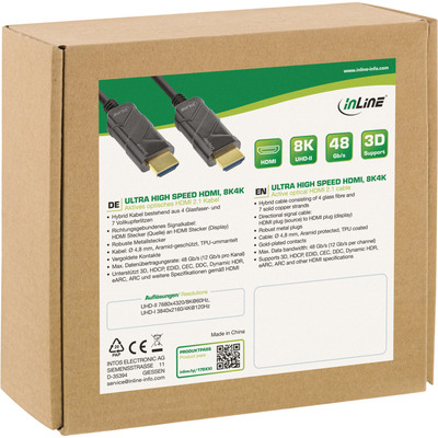 Kábel HDMI M/M 20m, Ultra High Speed+Eth, 8K@60Hz, HDMI 2.1, čierny, jednosmerný, aktívny, optický