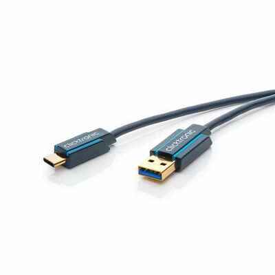 Kábel USB 3.2 Gen 1, AM/CM Typ C 1m, 5Gbps, PD 60w 20V3A, modrý, pozl. kon., ClickTronic