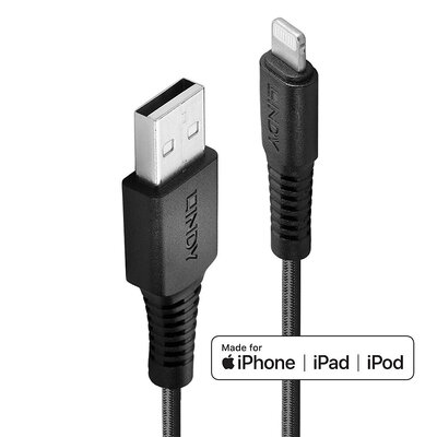 Kábel USB "Lightning" pre Apple, 1m, High Speed, posilnený, čierny s MFI cert. §§