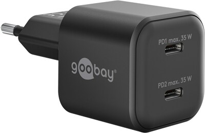 Nabíjačka USB 230V 2port, 2xUSB Typ C, 35W, Power Delivery, GaN, čierna