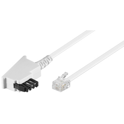Kábel telefónny RJ11/TAE-F, M/M, 15m, Universal Pinout, biely